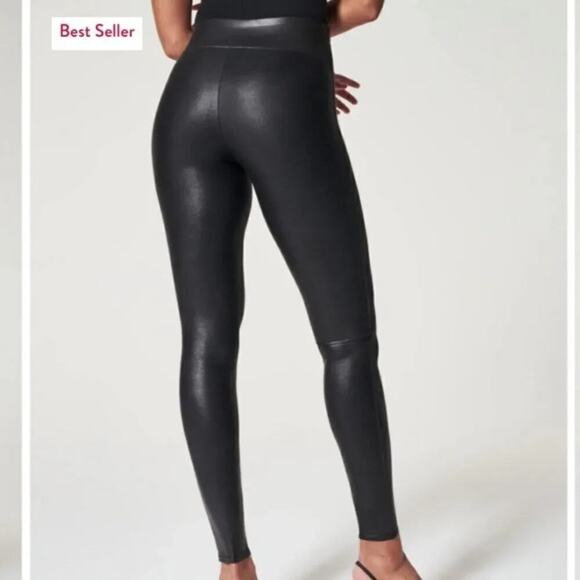 Spanx Faux Leather Leggings High Waisted Smoothing Sleek Black Size Small - Picture 2 of 9